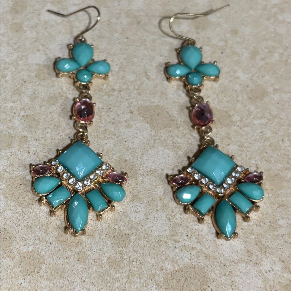 Chic Turquoise and Pink Dangle Earrings